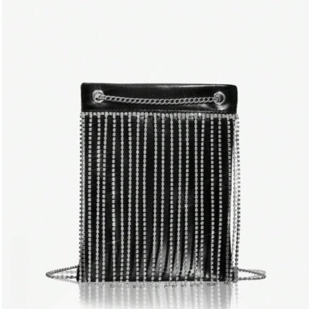 Black Shiny Glitter Bling Rhinestone Vegan Leather Shoulder Bag